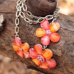 Pink Orange Pop Glass Flower Power Necklace